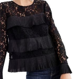 J. Crew Pleated Tiered Ruffle Lace Top